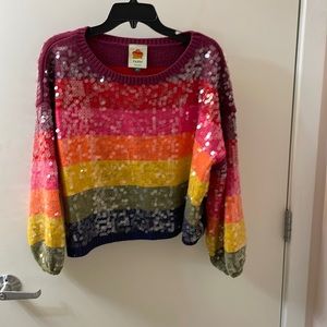 LIKE NEW Farm Rio striped sequin rainbow sweater🌈